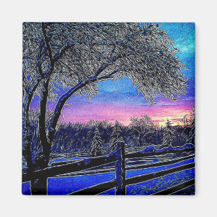 winter trees impressionism sunrise landscape magnet