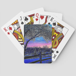 winter trees impressionism sunrise landscape playing cards