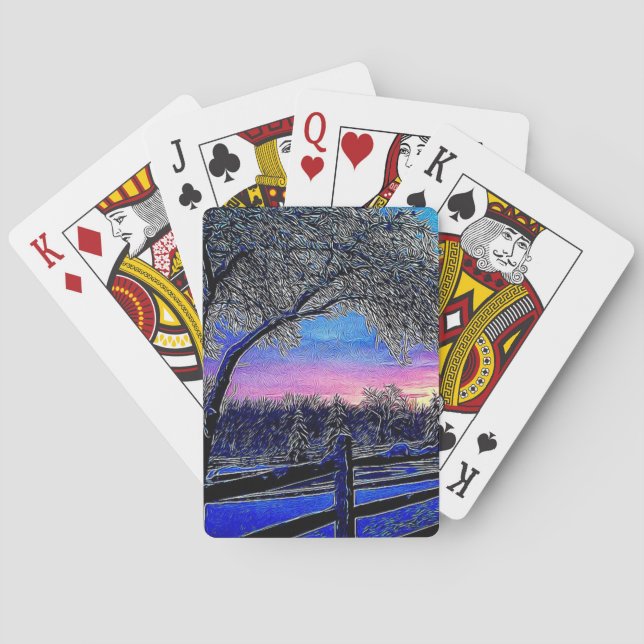 winter trees impressionism sunrise landscape playing cards (Back)