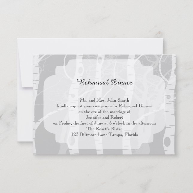 Winter Trees in Grey Wedding Rehearsal Invitation (Front)