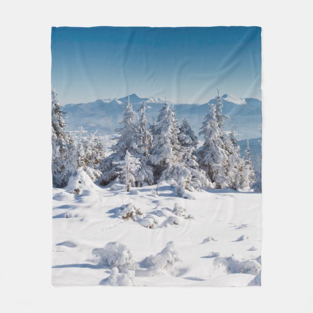 Winter trees in mountains covered with fresh snows fleece blanket (Front)