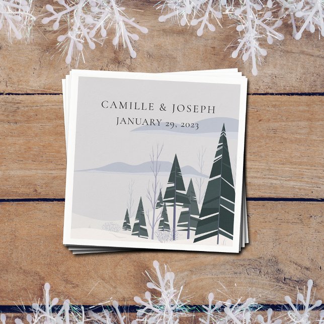 Winter Trees Modern Snow Forest Wedding Napkin (Creator Uploaded)