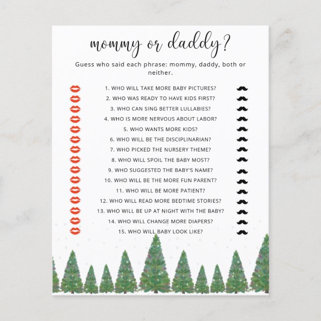 Winter trees mummy or daddy baby shower game (Front)