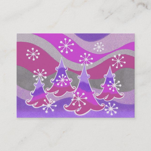 Winter Trees Purple business card chubby white (Front)