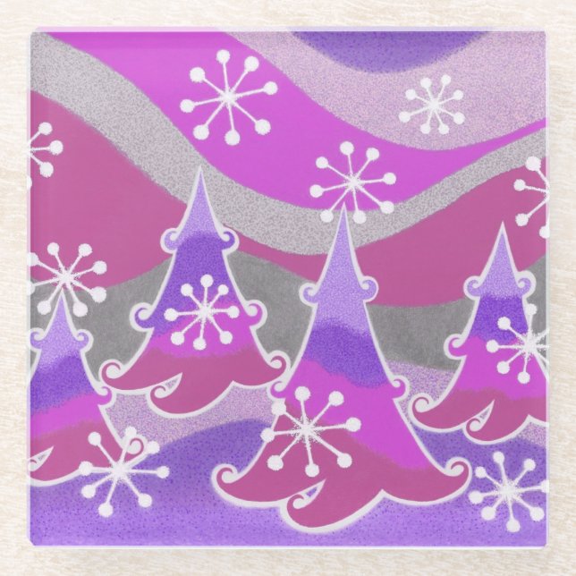 Winter Trees Purple coaster glass (Front)