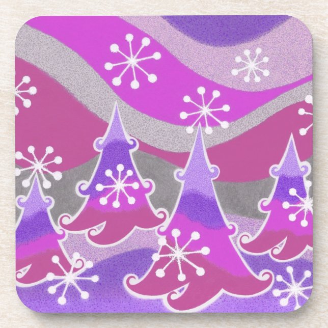 Winter Trees Purple coaster set plastic (Front)