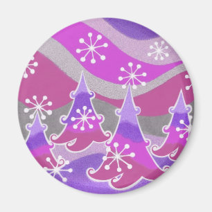 Winter Trees purple fridge magnet round