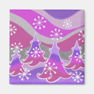 Winter Trees purple fridge magnet square