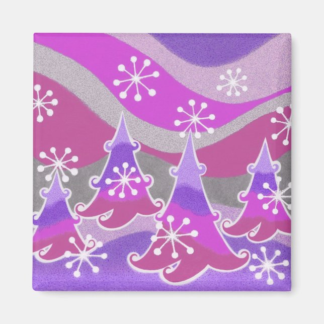 Winter Trees purple fridge magnet square (Front)