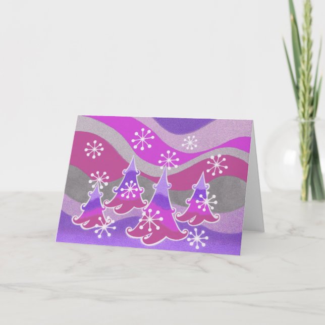 Winter Trees purple greetings card (Front)