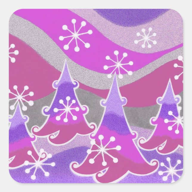 Winter trees Purple sticker square (Front)