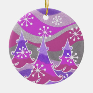 Winter Trees Purple Text ornament round