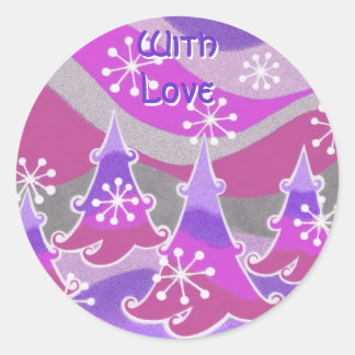 Winter Trees purple 'With Love' round sticker