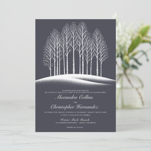 Winter Trees QR Code Wedding Invitation (Standing Front)