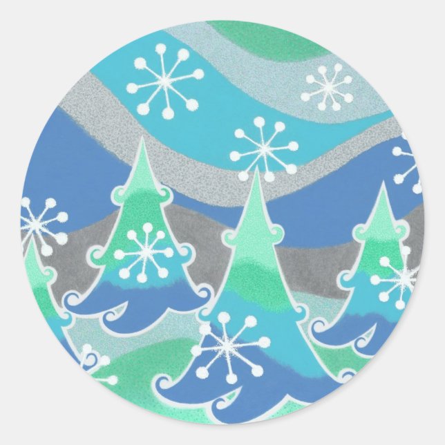 Winter trees round sticker (Front)