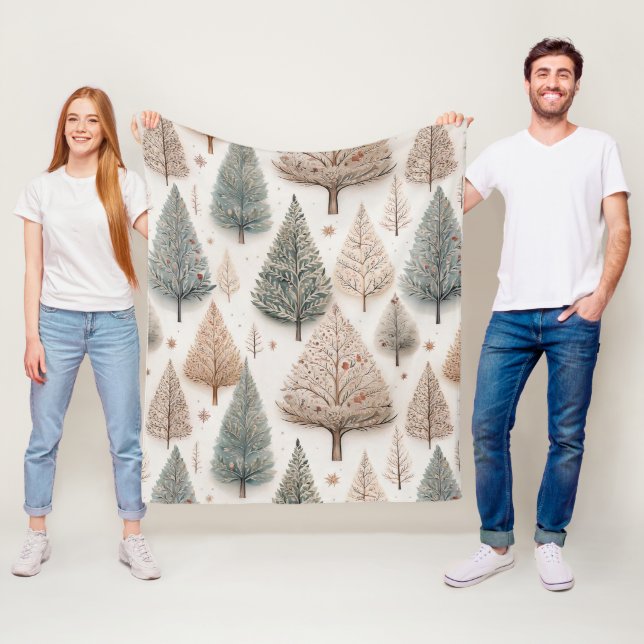 Winter Trees - Rustic Holiday Forest (1) Fleece Blanket (In Situ)