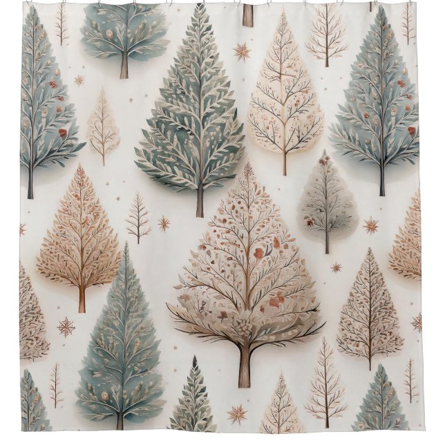 Winter Trees - Rustic Holiday Forest (1) Shower Curtain (Front)