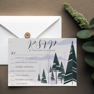 Winter Trees Snow w/ Meal Choice Wedding RSVP Card