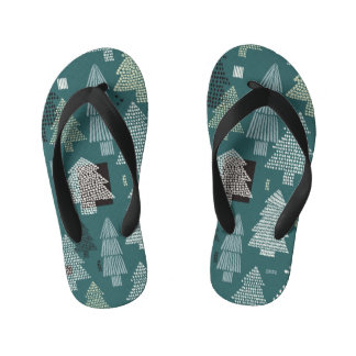 Winter trees, vintage Christmas pattern. Kid's Jandals