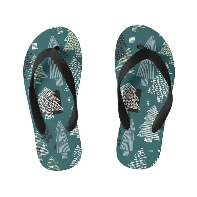 Winter trees, vintage Christmas pattern. Kid's Jandals (Footbed)