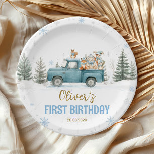 Winter Truck Onederland Forest Birthday Paper Plate