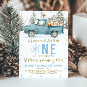 Winter Truck Woodland Onederland 1st Birthday Invitation
