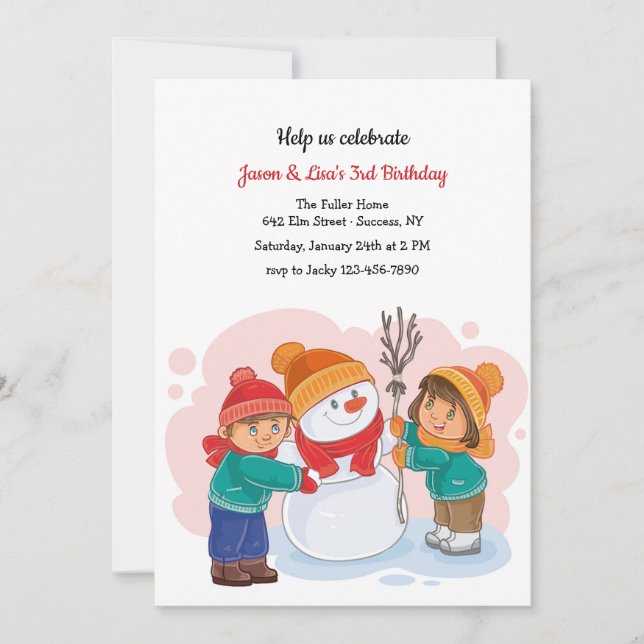 Winter Twins Birthday Party Invitation (Front)