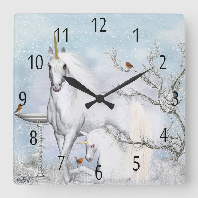 Winter Unicorn And Foal, Wall Clock (Front)