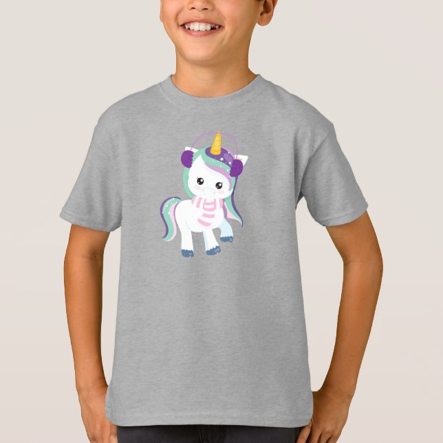 Winter Unicorn, Magic Unicorn, Cute Unicorn, Scarf T-Shirt (Front)
