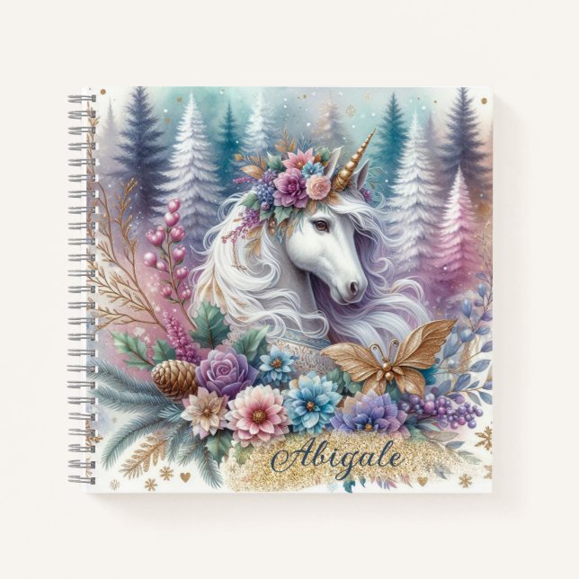 Winter Unicorn Magical Scene 3 - Personalise Notebook (Front)