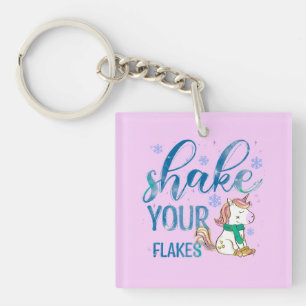Winter Unicorn Shake Your Flakes Fun & Festive Key Ring