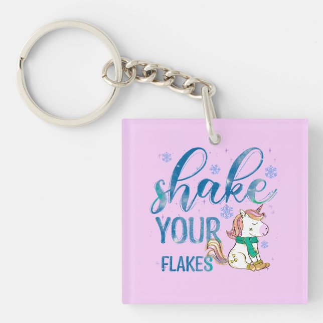 Winter Unicorn | Shake Your Flakes | Fun & Festive Key Ring (Front)