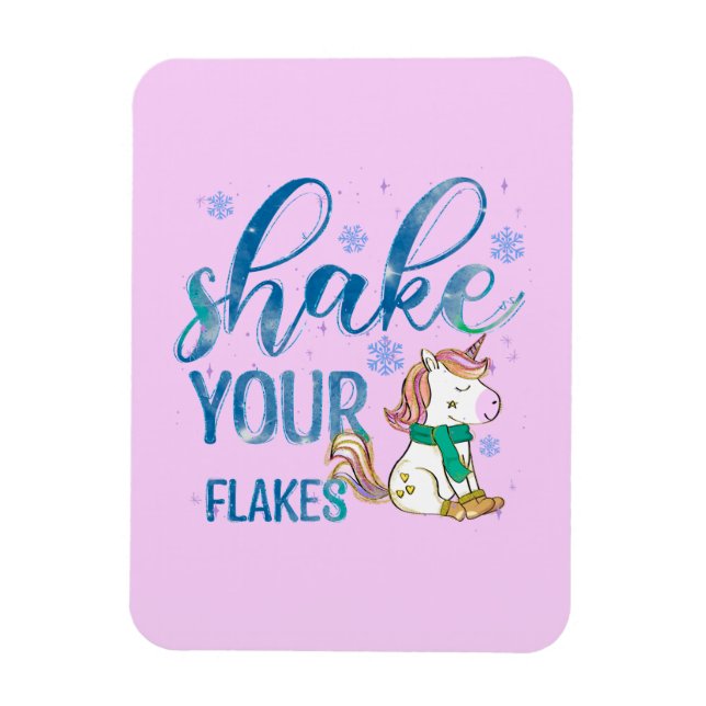 Winter Unicorn | Shake Your Flakes | Fun & Festive Magnet (Vertical)
