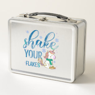 Winter Unicorn Shake Your Flakes Fun & Festive Metal Lunch Box