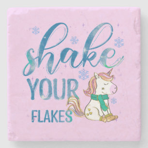 Winter Unicorn Shake Your Flakes Fun & Festive Stone Coaster