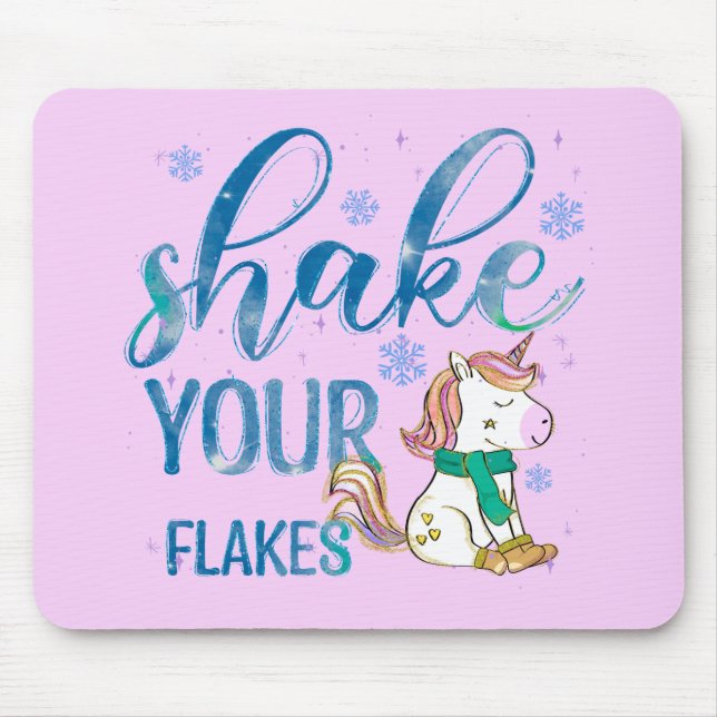 Winter Unicorn | Shake Your Flakes Mouse Pad (Front)