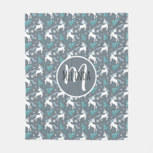 Winter Unicorns Dark Grey Pattern Fleece Blanket