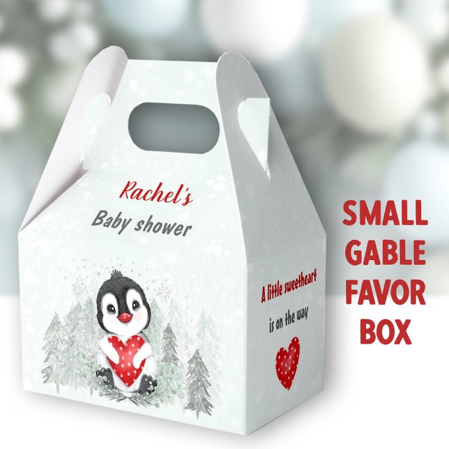 Winter Valentines Penguin Boy Baby Shower Favour Box (Penguin Boy Small Gable Favor Boxes - You can choose from 3 sizes of these gable favor boxes )