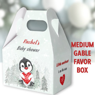 Winter Valentines Penguin Boy Baby Shower Medium Favour Box