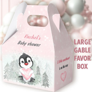 Winter Valentines Penguin Girl Baby Shower Large Favour Box