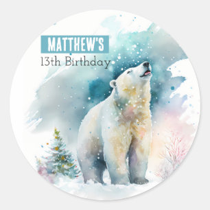 Winter vibes Bear - Birthday Party - Classic Round Sticker