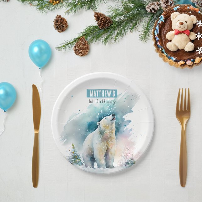 Winter vibes Bear -  Birthday Party - Paper Plate (Creator Uploaded)