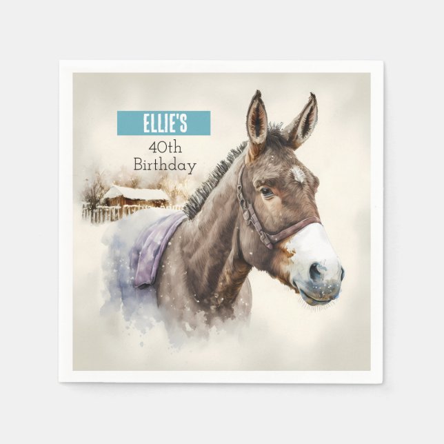 Winter vibes Donkey -  Birthday Party - Napkin (Front)