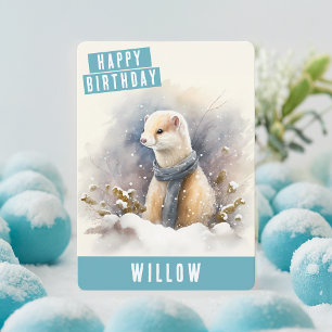 Winter vibes Ermine Birthday Card