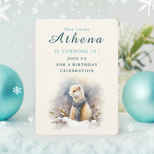 Winter vibes Ermine - Birthday Invitation Card