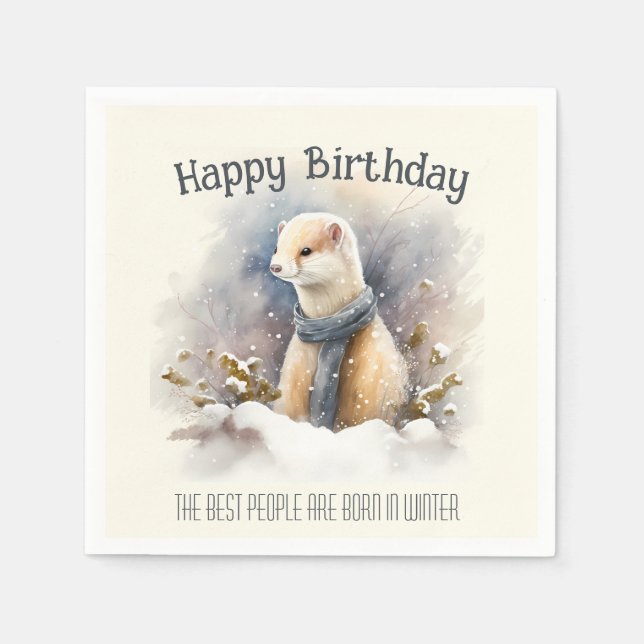 Winter vibes Ermine -  Birthday Party - Napkin (Front)