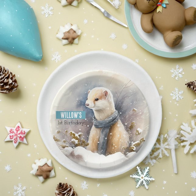 Winter vibes Ermine -  Birthday Party - Paper Plate (Creator Uploaded)