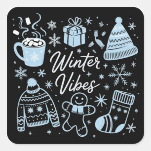 Winter Vibes Holiday Xmas Season Snowflakes Square Sticker