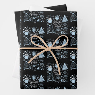 Winter Vibes Holiday Xmas Season Snowflakes Wrapping Paper Sheet