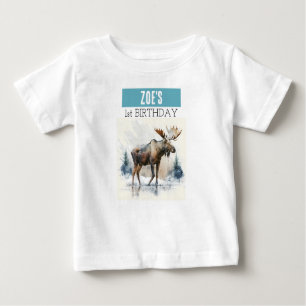 Winter Vibes Moose - 1st birthday T-shirt